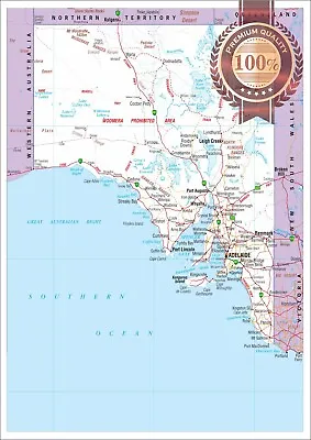 $23.95 • Buy South Australia Sa State Roads Map Of Aus Wall Chart Print Premium Poster