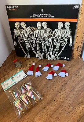 Miniature Lot Skeleton Garland Birthday Hat Toppers Santa Hats And 1:12 Bucket • $8.99