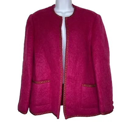 Donegal Design Ireland Mohair Wool Knit Pink Open Cardigan Sweater Jacket • $94.75