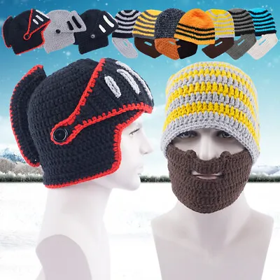 £4.99 • Buy Winter Ski Knit Hat Beard Hat Face Mask Beanie Hat With Detachable Beard Novelty