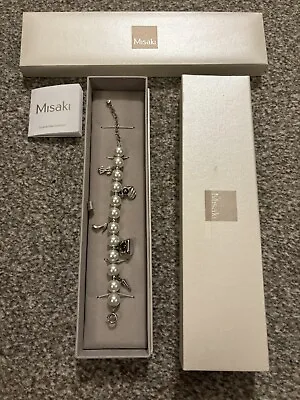 MISAKI 925 Sterling Silver Madison Bracelet With White Pearls & Charms • $99.47