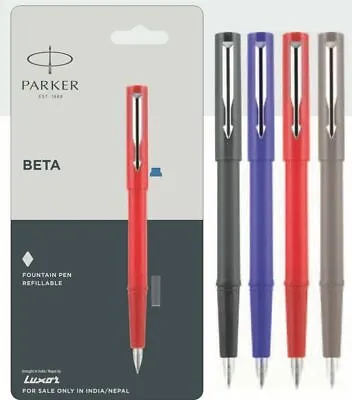 £19.25 • Buy 3xParker Beta Calligraphy Chrome Trim Fountain Ink Pen - Red Grey Blue