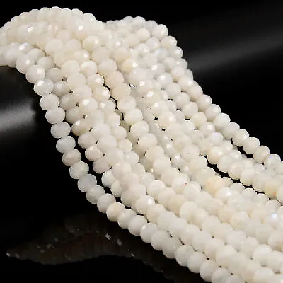 Natural White Rainbow Moonstone Faceted Rondelle Beads Size 6x8mm 15.5'' Strand • $18.49
