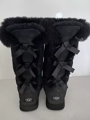 UGG Black Tall Bailey Bow II Boots Size 8 • $50