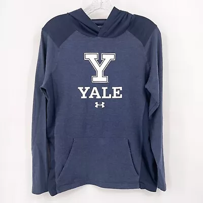UNDER ARMOUR Yale University Sz S Blue Loose Long-Sleeve Hooded T-Shirt Hoodie • $17.99