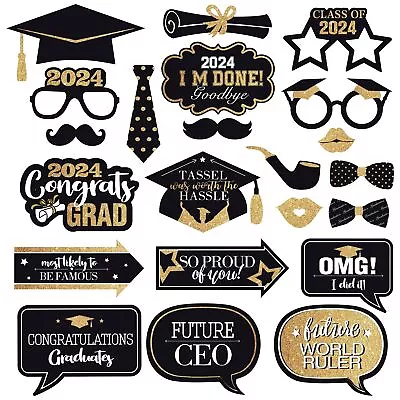  Graduation Photo Booth Props 2024 - Pack Of 22 | Black And Gold Graduation ... • $18.72