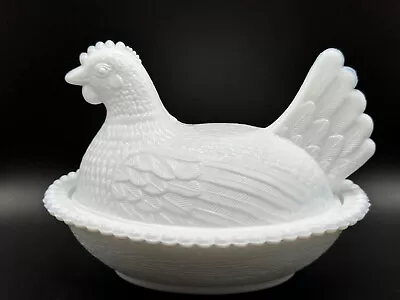 Vintage White Milk Glass Hen On A Nest Covered Dish • $12