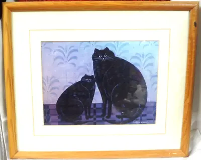 FOLK ART Print - WARREN KIMBLE -CHECKERBOARD CATS -Gallery FRAMED 19 1/4  X 16+  • $58.77