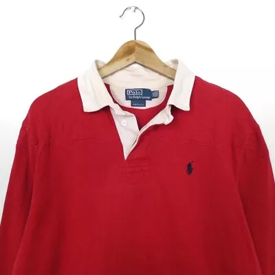 Polo Ralph Lauren Rugby Shirt Custom Fit Navy Pony Red - Size Men's 2XL • £27.99