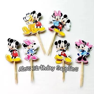 Set Of 24 Minnie Mickey Cupcake Toppers Picks Double Sided Party Supplies • $5.99