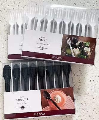 NIB*** 80 Mini Cocktail Forks 40 Mini Spoons Miniature Forchettes Appetizer 4   • $12.99