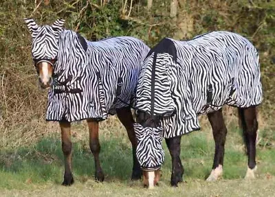Zebra Print Horse Fly Rug All In One Belly And Tail Flap Elastic Neck FREE MASK • £31.99
