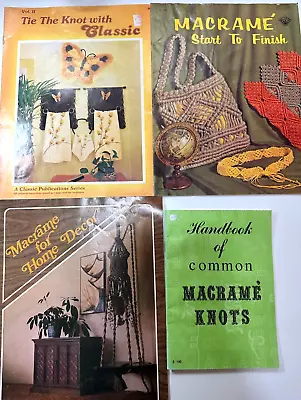 VINTAGE Macrame Books X 4 Wall Hangings Plant Hangers Bags • $10.99