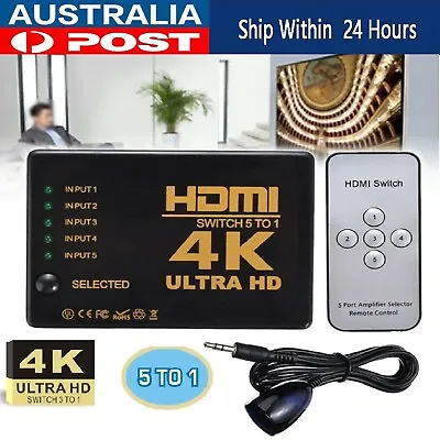 5 Port HDMI Splitter Switch Switcher Hub Box HDTV Ultra HD 4K 60Hz With Remote • $19.49