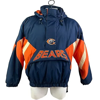 Vtg 90s Chicago Bears Starter Jacket Men’S XL Pro Line 1/2 Zip Jacket Hooded NFL • $95