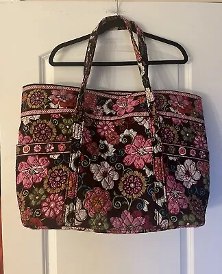 Vera Bradley Retired Libby Pattern MOD Floral Pink Brown Quilted Fabric Tote • $20