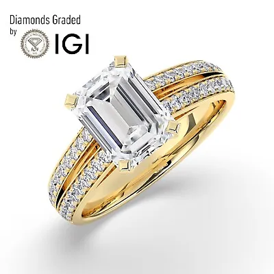 IGI 2CTSolitaire Lab-Grown Emerald Diamond Engagement Ring18K Yellow Gold • £1889