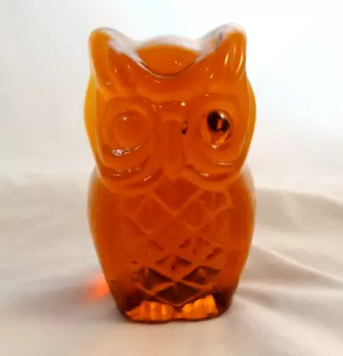 Vintage Honey Amber Viking Glass Owl Paperweight & Label Hand Made Mid Century • $34.98