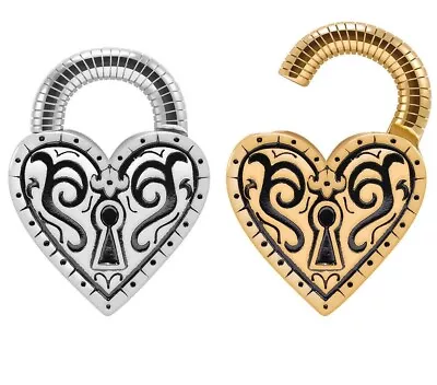 Pair Heart Locket Ear Hangers Ear Weights Ear Gauges Ear Tunnels Body Jewelry • $28