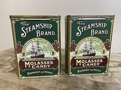 (2) Vintage | The Steamship Brand - Molasses Candy Tin Can | STEWART & YOUNG • $9.99