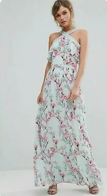 NWT Oasis Mint Magnolia Pink Butterfly Halter Maxi Dress 14 / 16 £85 Mollie King • £39.99