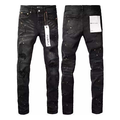 2023 Black New Purple Brand Men's Personality Fashion Splash-ink Jeans • $89.99