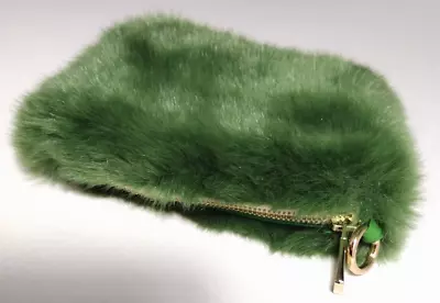 ZARA Faux Fur Pouch Mini Zip Bag Makeup Bag Coin Purse Small Clutch Green • $19.99