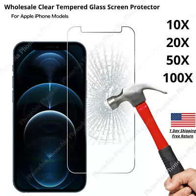 Wholesale Lot Tempered Glass Screen Protector For IPhone 13 12 11 Pro Max XR 8 6 • $15.55