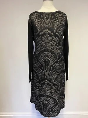 Passport Black & Cream Patterned Long Sleeve Knit  Dress Size 40 Uk 12 • £30