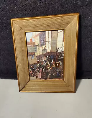 Vintage 1960's Framed Foil Art Village Shopping Colonial Town Wall Decor-- • $8.35