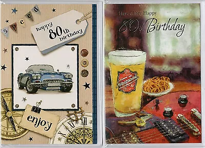 Various Age 80  Male Birthday Cards ( 80th ) ** MULTI-BUY DISCOUNT AVAILABLE ** • £1.60