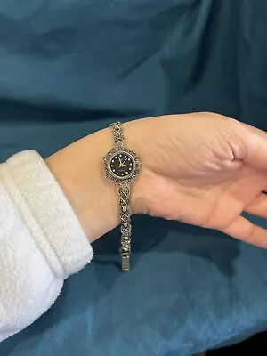 Vintage 925 Sterling Silver Womens Marcasite Watch Bracelet • $61.30