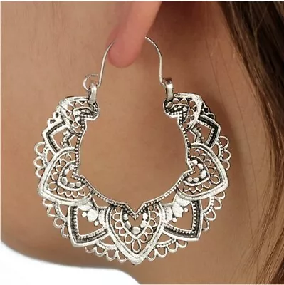£3.95 • Buy Tribal Ethnic Tibetan Vintage Swirl Flower Boho Dangle Hoop Earrings For Women