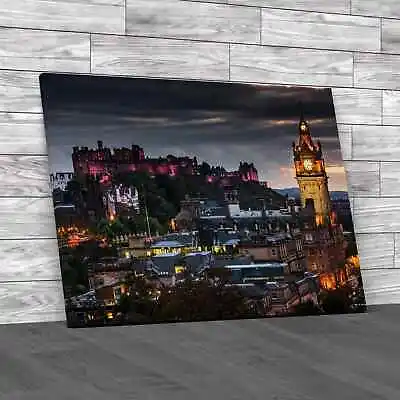 Edinburgh Castle And Cityscape At Night Canvas Print Large Picture Wall Art • £14.95