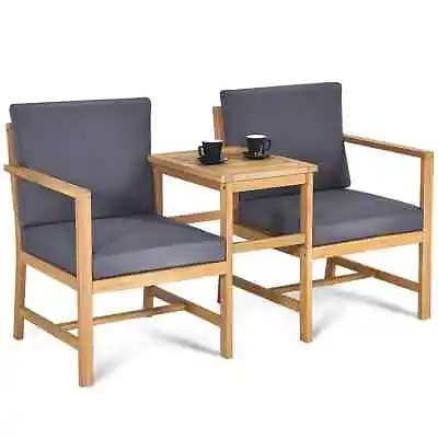 £189.99 • Buy 3 In 1 Wooden Companion Set Garden Bench Table & Chair Patio Love Seat W/Cushion