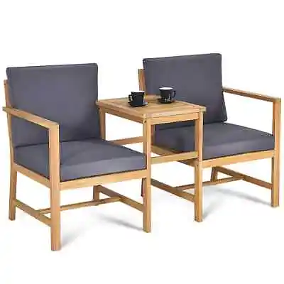 3 In 1 Wooden Companion Set Garden Bench Table & Chair Patio Love Seat W/Cushion • £134.95