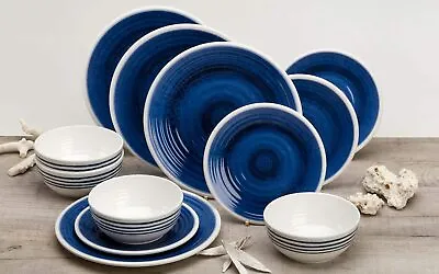 12Pc Melamine Dinner Set Azure Blue Crockery Camping Caravan Motorhome Tableware • £49.99