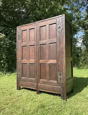 Antique 18th Century English Oak Gothic Double Wardrobe Armoire Linen Press #M • £595