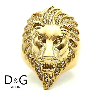 $16.99 • Buy DG Men's Stainless Steel,Cubic Zirconia Ring,LION.Head.8-13 Gold Plated*Box