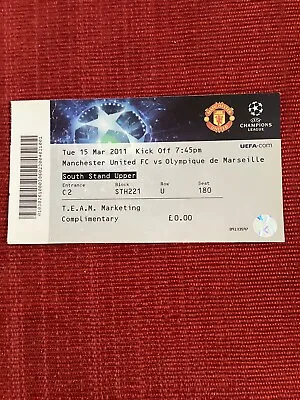 Manchester Utd V Olympique Marseille Champions League FULLMATCH TICKET 15/3/2011 • £7