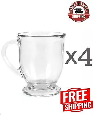 Anchor Hocking Durable Clear Glass Coffee Tea Mug With Base & Handle Set Of 4 • $19.95