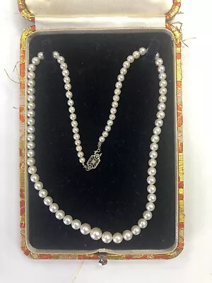Vintage Mikimoto Sterling Silver Round Single Strand Pearl Necklace W/ Box • $950