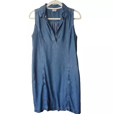 Soma Women M Sleeveless Chambray Shirt Dress Pockets Sunwashed Denim Soft Tencel • $23