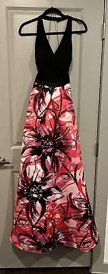 Aidan Mattox Floral Full Skirt Halter Top Gown Black/Pink Sz 12 • $75
