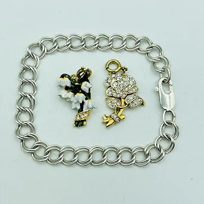 Vtg Sterling Silver 925 8” Double Link Charm Bracelet & 2 Nolan Miller Charms • $24.95