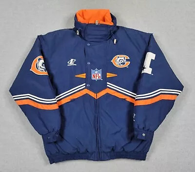 Vintage Logo Athletic Chicago Bears Puffer Hooded Jacket Pro Line Sz L NFL  • $62.99