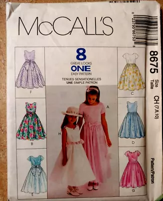 McCalls 8675 8 In 1 Dresses With Or Without Sleeves Shear Overlay Sz 7-8-10 • $4.95