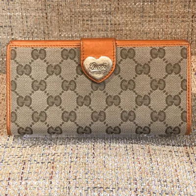 GUCCI GG Monogram Canvas & Leather Heart Clasp Full Length Continental Wallet • $800