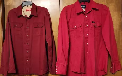 2 X Wrangler Western Shirt Pearl Snaps Logo On Pocket & 1 Casual Button • $18