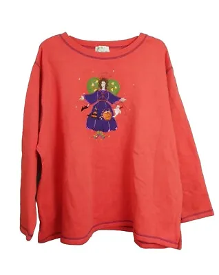 Quacker Factory 3X Halloween Angel Orange Sweatshirt Embroidered Vintage  • $19.99